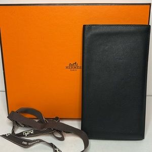 Hermes Black Leather Bifold Long Wallet